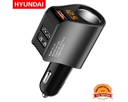 Tẩu sạc oto xe hơi hàng hiệu Hyundai sạc nhanh QC3.0 1 tẩu cổng 3 USB AHY10